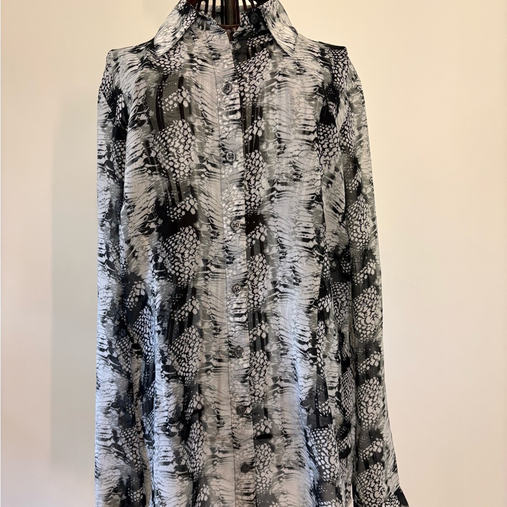 CAbi Sheer Abstract Blouse